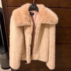 Topshop Women's Blush Faux Fur Coat